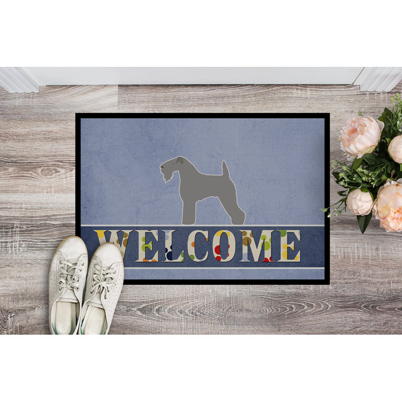 Welcome Non-Slip Outdoor Door Mat, Rectangle 1'6" x 2'3", Kerry Blue Terrier