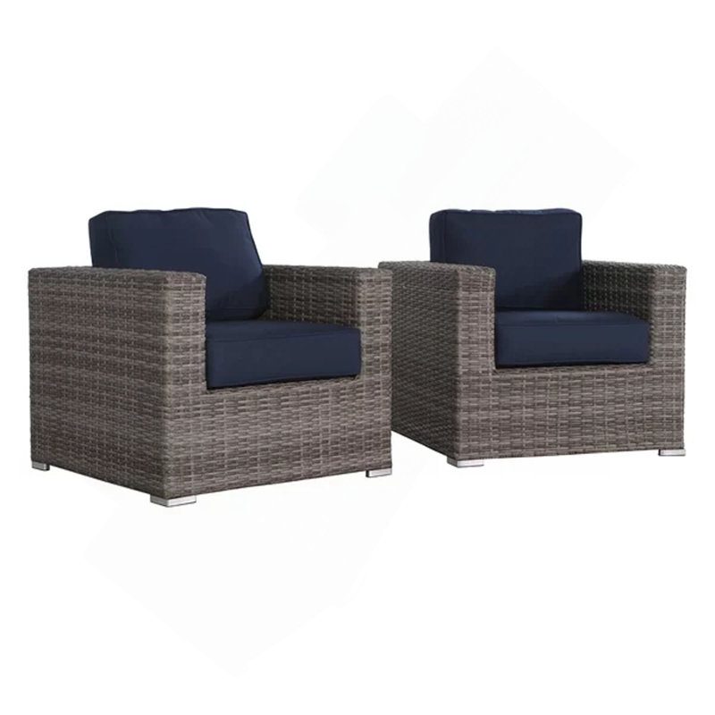 Fauteuil club en osier Sunbrella Gris, 2, Marine, Gris brun