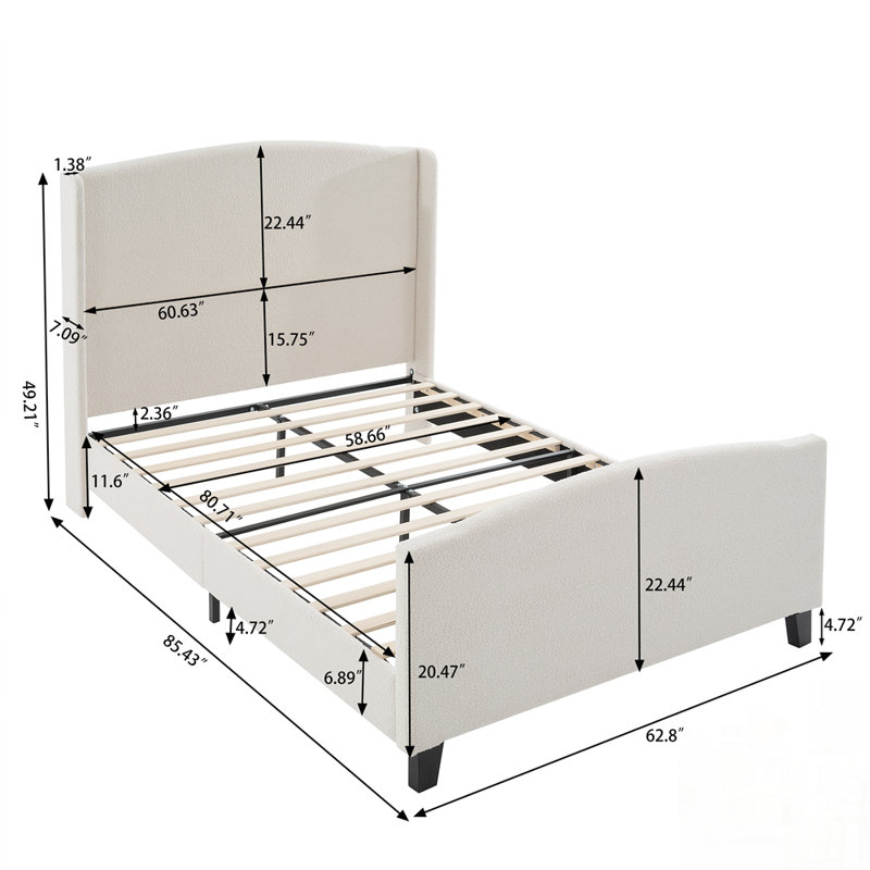 Bed Frame with High Back Upholstered Headboard, Queen, White