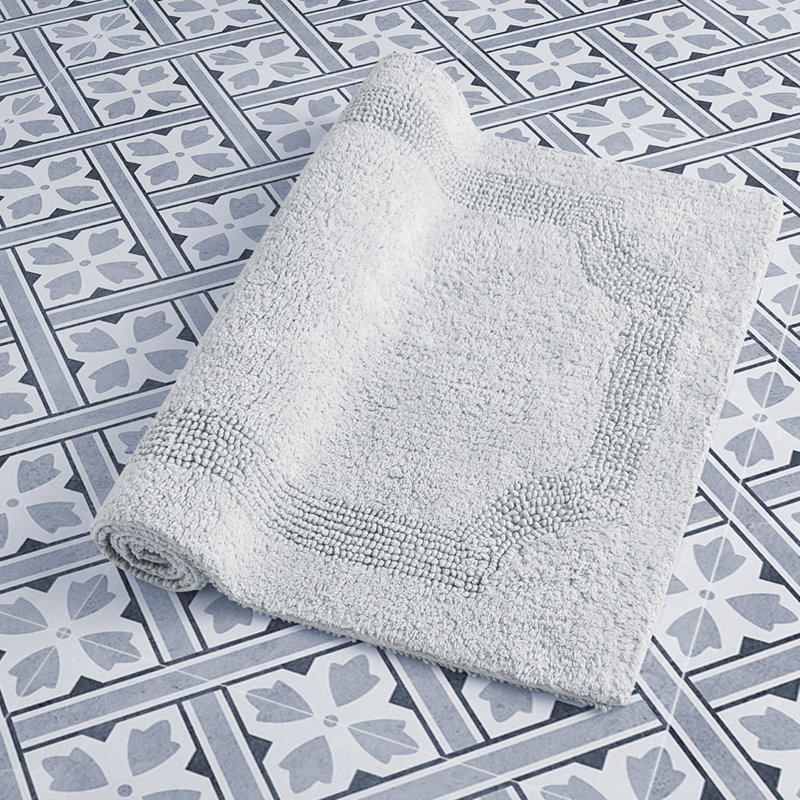 Laura Ashley Tablet Reversible Cotton Bath Rug, Light Gray, 17” L x 24” W