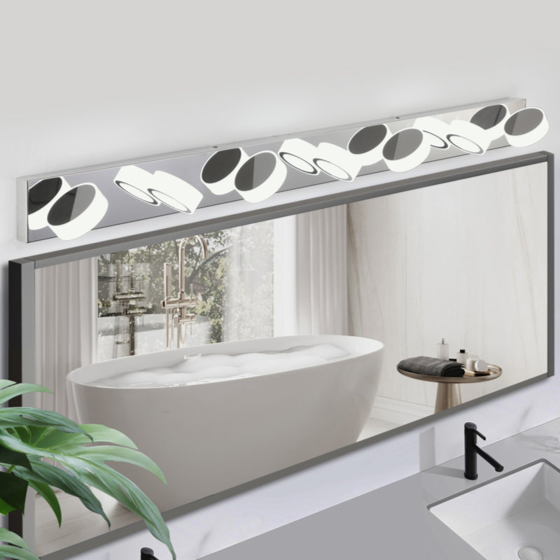 Modern Chrome 52.2-Inch Dimmable LED Vanity Light with Acrylic Shades