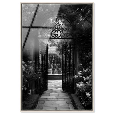Décoration murale encadrée "Ornate Garden Gate" par Notoriart, cadre argenté, H 37 "x l 25"
