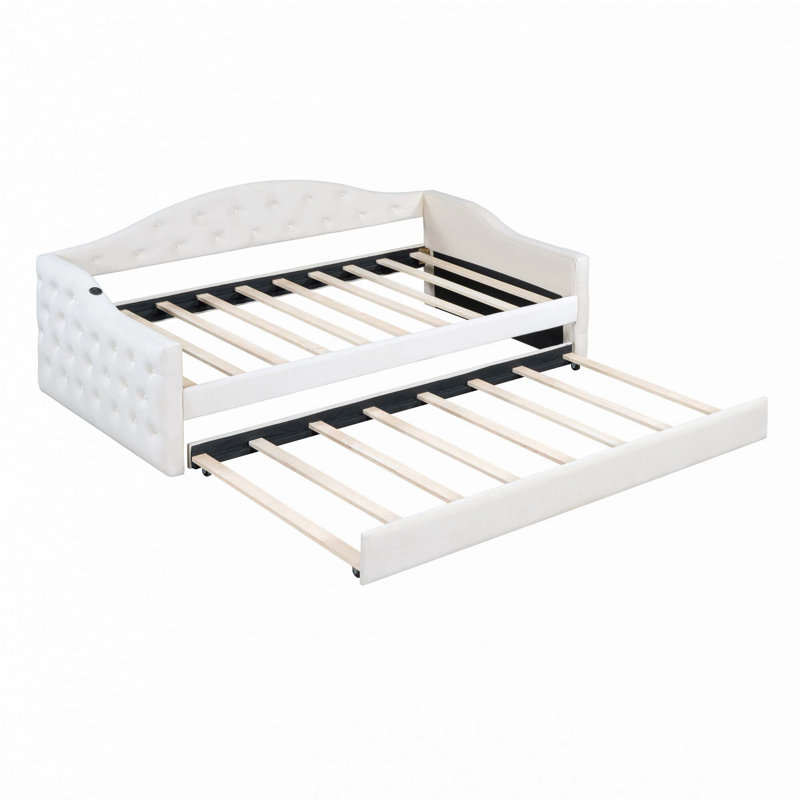 Lit de jour capitonné capitonné avec couchette, Beige