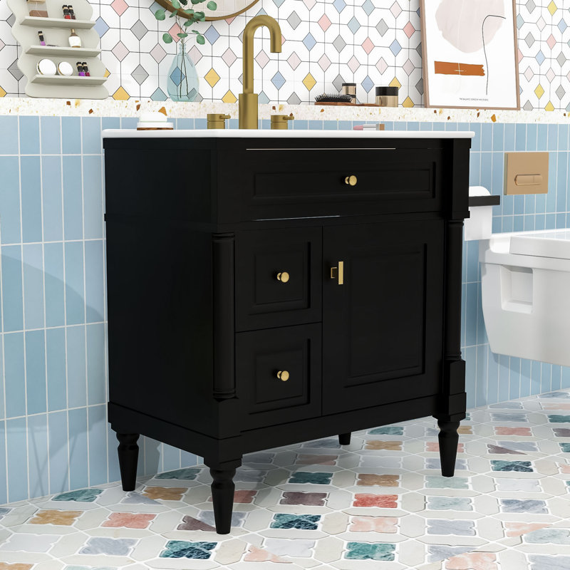 Meuble-lavabo autoportant avec rangement réglable, Noir