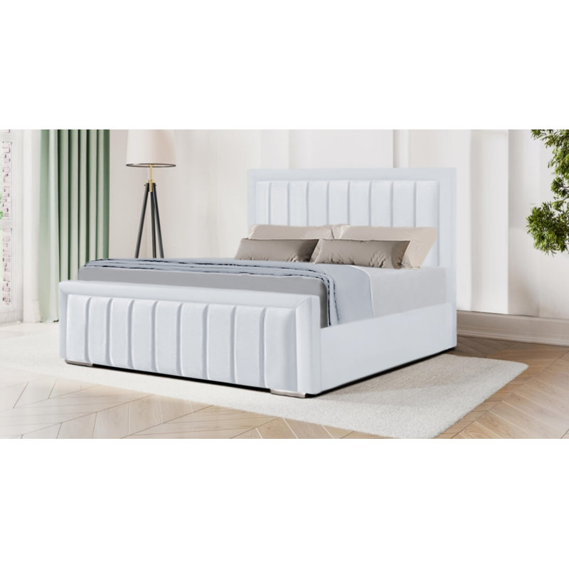 Athalla Upholstered Bed Frame, White, King