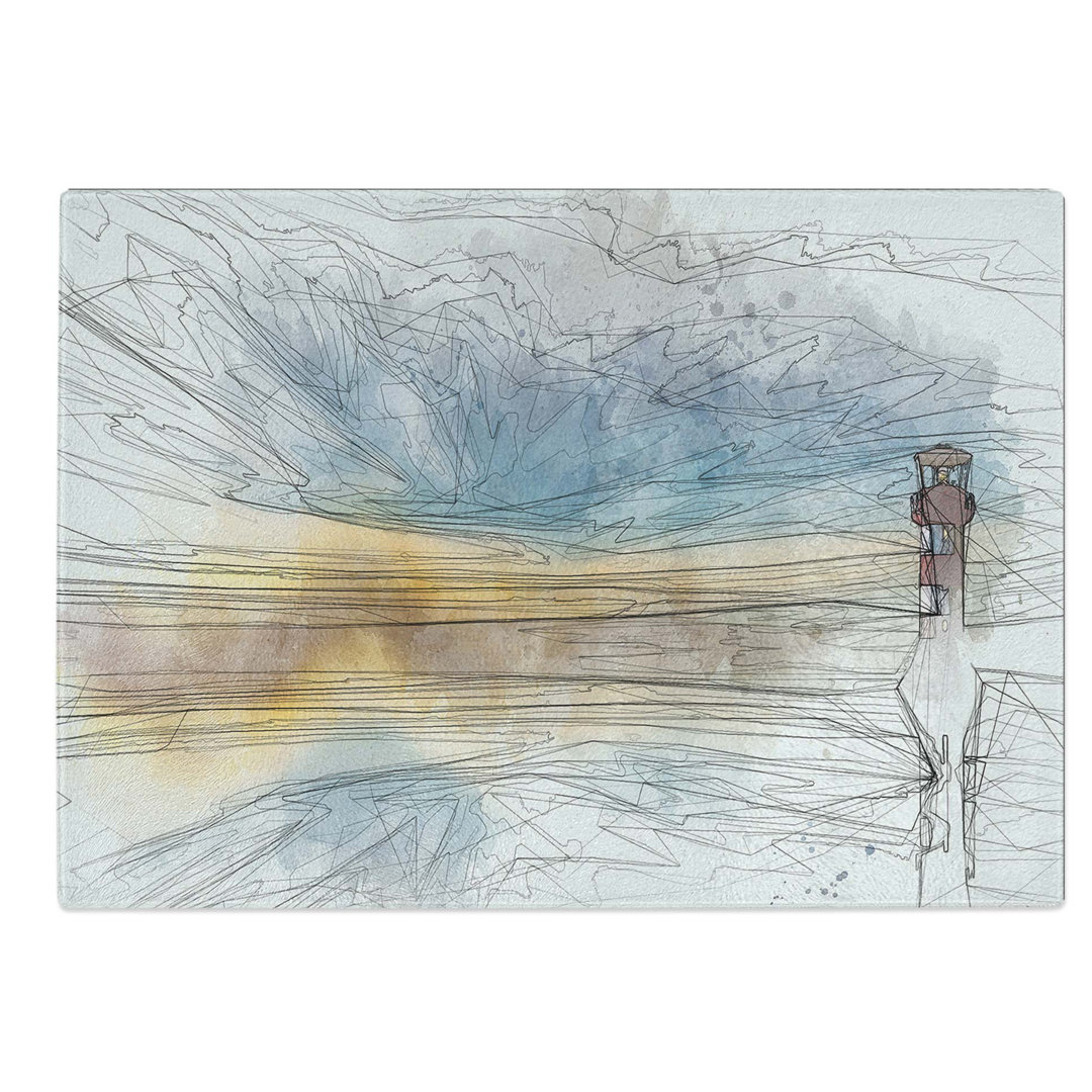 Glass Lighthouse & Seascape During Sunset in Abstract Chopping Board