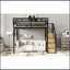 Lit mezzanine double avec escalier, lit mezzanine double en métal avec tablettes de rangement, lit mezzanine haut avec garde-robe