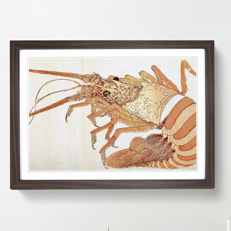 Lobster by Katsushika Hokusai - Picture Frame Painting Print, Walnut Framed, 48cm H x 65cm W x 2cm D