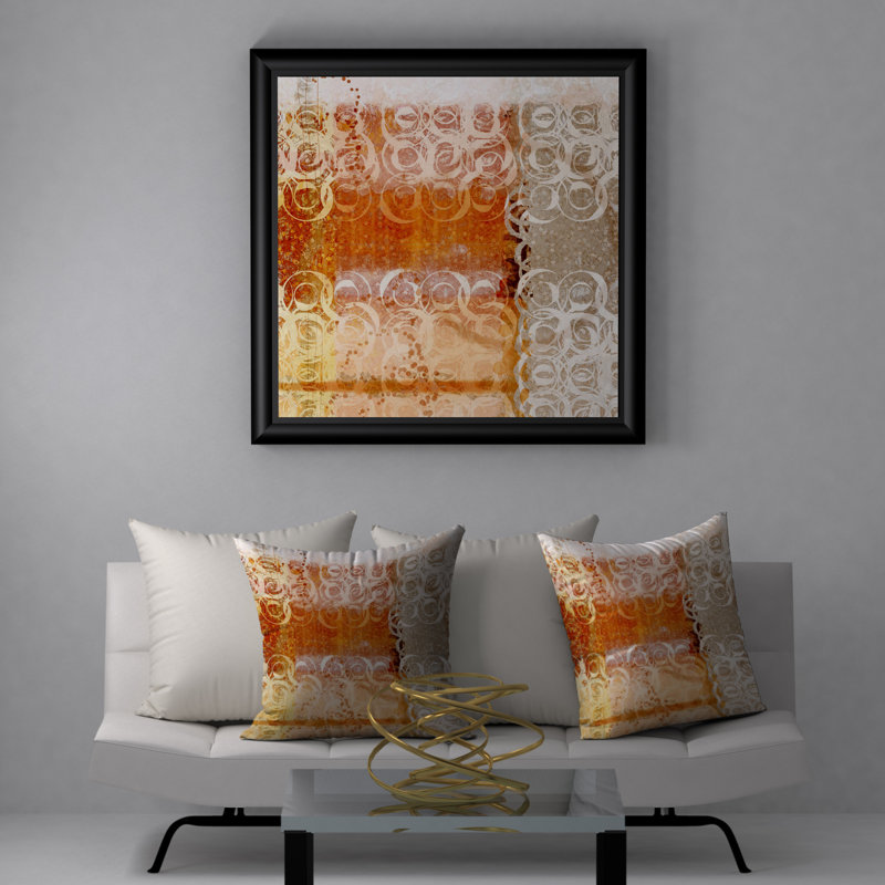 Housse de coussin carré et insert, 24 po x 24 po, Orange / gris / blanc abstrait 1