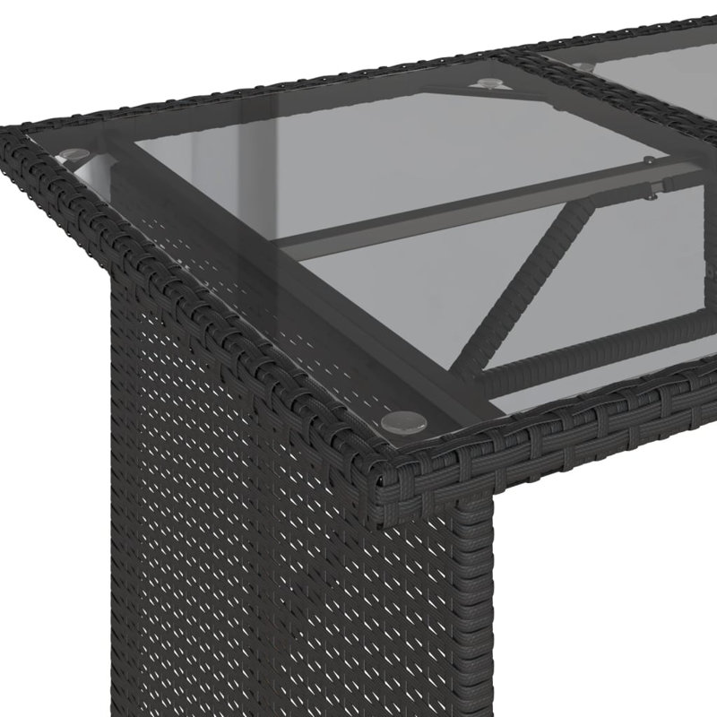 Ebern Designs Patio Table With Glass Top 43.3"X26.8"X27.6" Poly Rattan, Black