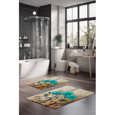 Eakly Luxury Bathmat Set (2 Pieces), 100% Polyester, 16.0 x 23.6 inches & 23.6 x 39.4 inches | Non-Slip Antibacterial Design, 0.3 in Pile Height | Machine Washable, Durable & Easy to Clean | Ideal for Bathroom Décor