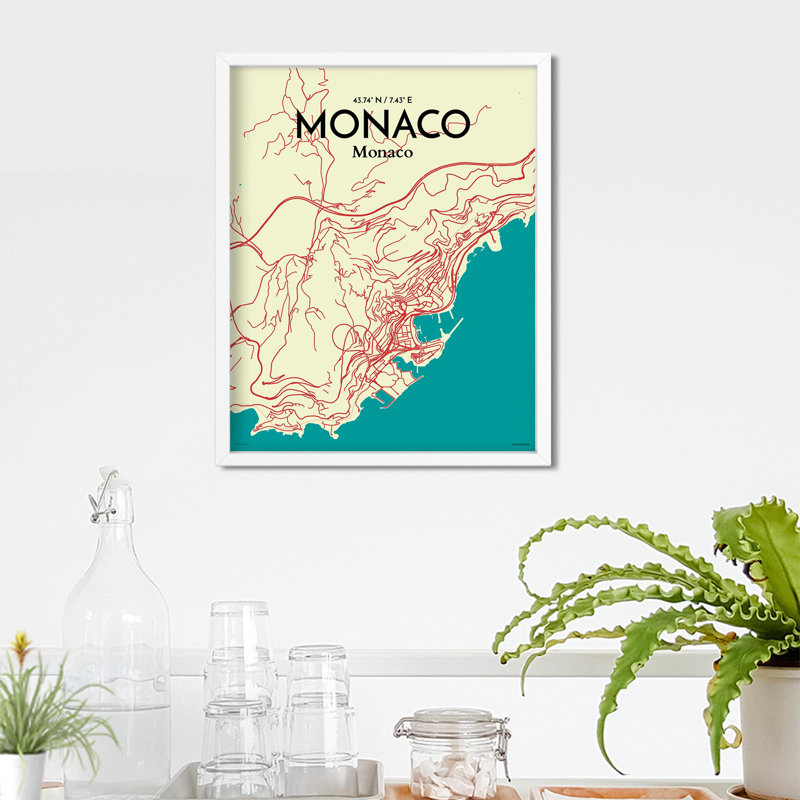 " Monaco City Map ", 20" H x 16" W