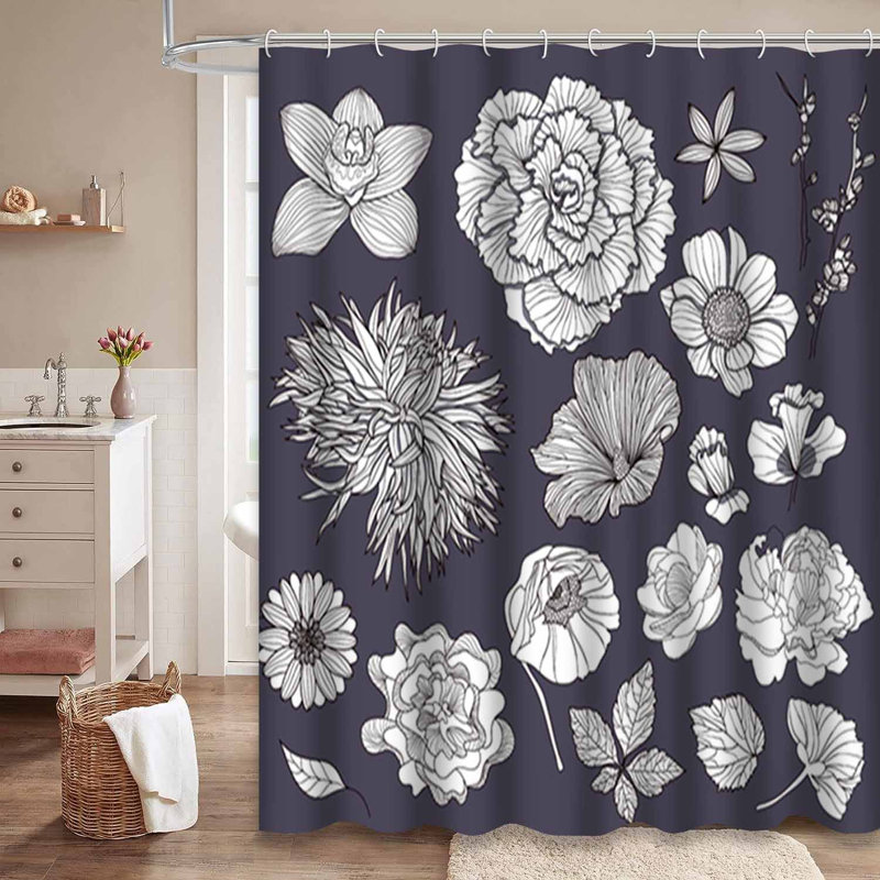 Rideau de douche imperméable avec 12 crochets Donya, L 72 po x l 72 po