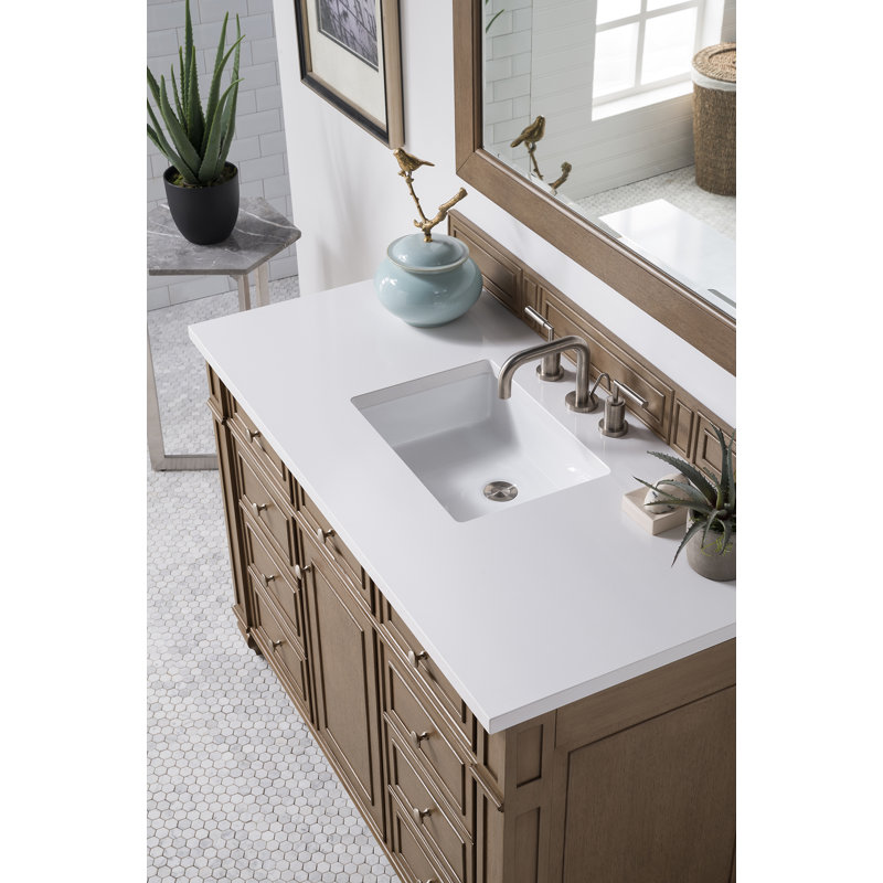 Bristol 48'' W Single Vanity, White Zeus, 8" Widespread, Whitewashed Walnut