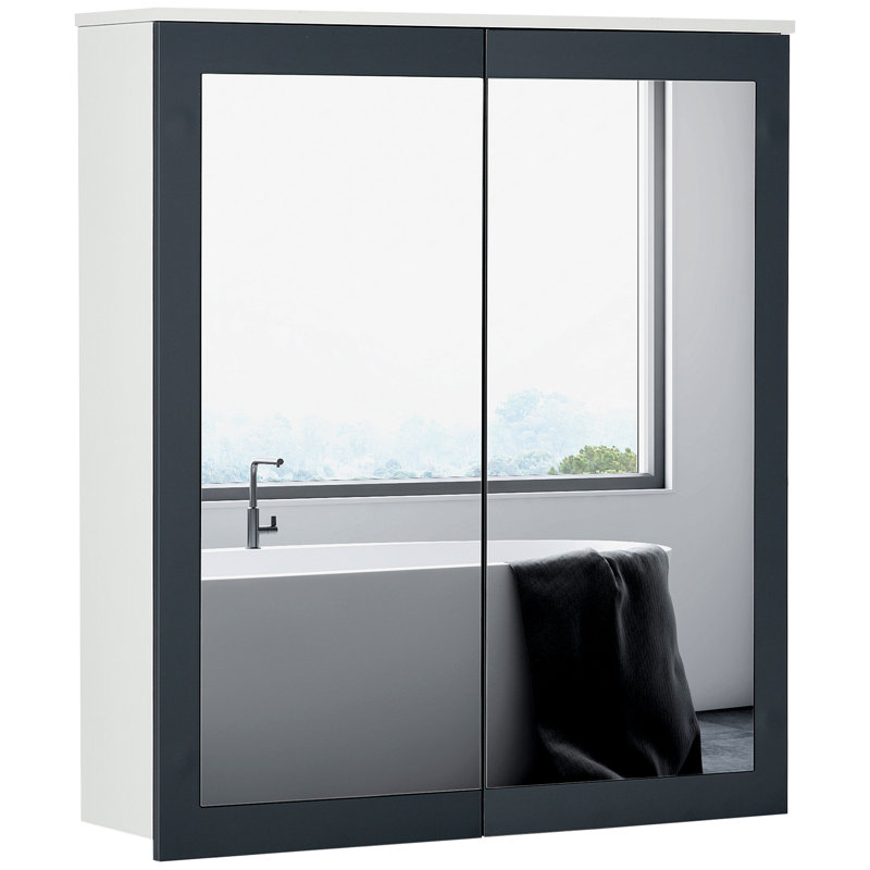 Armoire à pharmacie avec miroir Kleankin, armoire de salle de bain murale avec miroir 27 po x 30 po, armoire de salle de bain murale avec rangement, portes doubles et 2 tablettes réglables, blanc