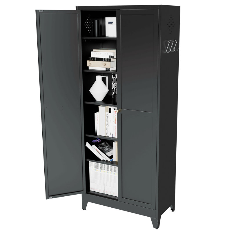 Armoire de cuisine 75 po en métal noir avec 5 tablettes réglables (capacité de 180 lb), armoire de cuisine autoportante avec tablettes réglables, vaisselle dans la cuisine, garde-manger, salle à manger