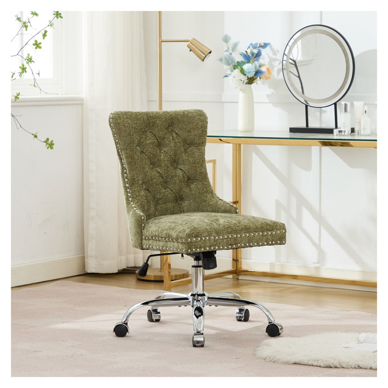Fauteuil de bureau rembourré en chenille A&A Furniture, Vert, Chrome chrome, Chenille
