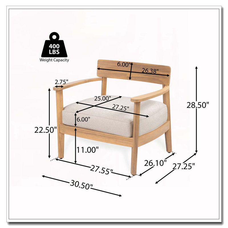 Fauteuil de patio extérieur en bois d'acacia