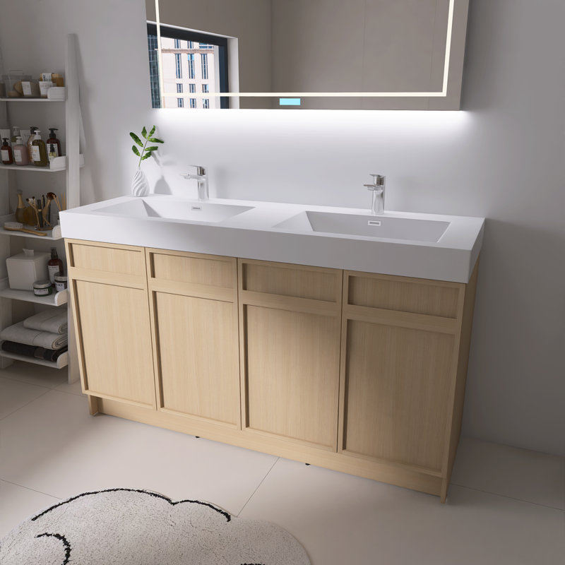 Ensemble de meuble-lavabo double autoportant 60 po avec plateau en résine Marham, 60"