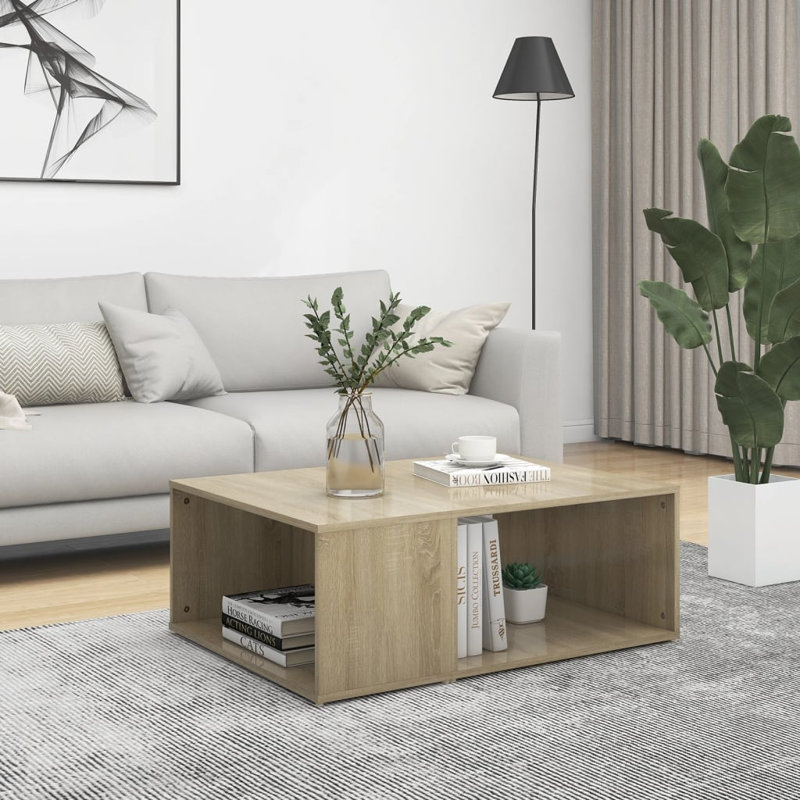 Ampelius Manufactured Wood Frame Single Coffee Table with Storage, Sonoma Oak