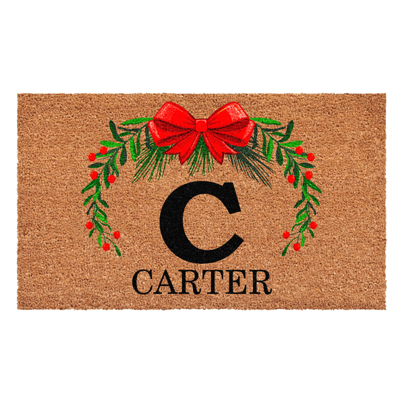 Paillasson couronne de Noël personnalisé, lettre C, L 24 po x L 48 po