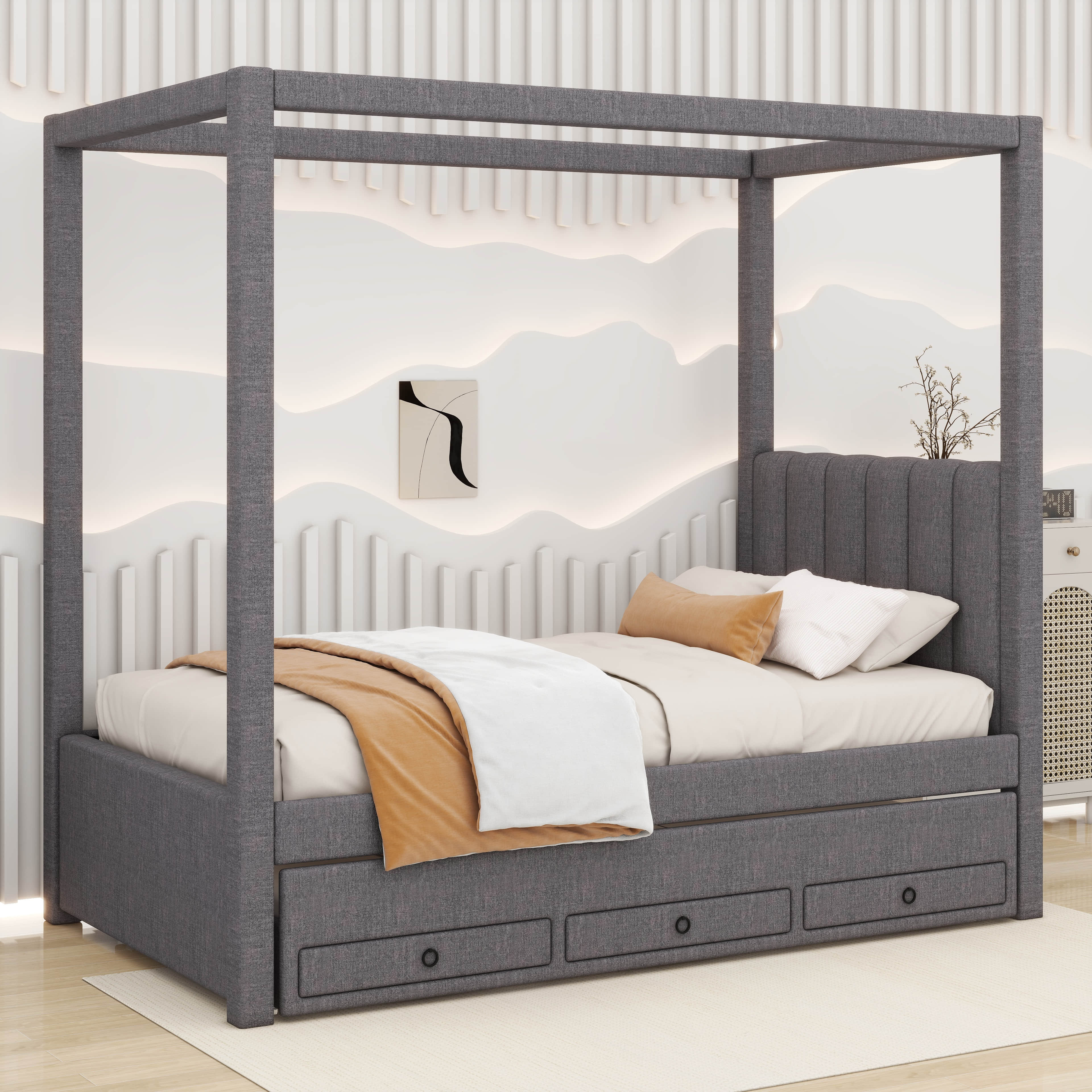 Latitude Run® Wauhillau Upholstered Canopy Storage Bed | Wayfair