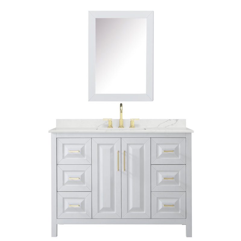 Daria 48'' W Vanity, White, Brushed Gold, White Quartz