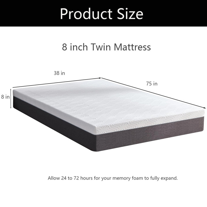 8 Inch Mattress No Fiberglass Gel Memory Foam Mattress, Medium Firm Support, Motion Isolation, Twin