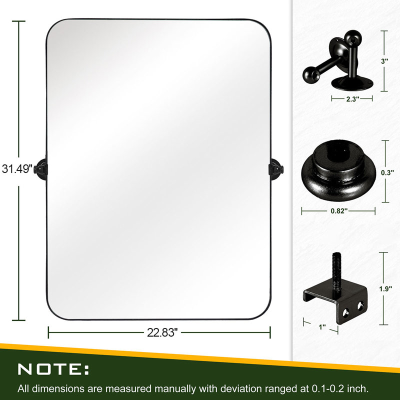 Bereket Metal Flat Wall Mirror, Black, 32'' x 23''