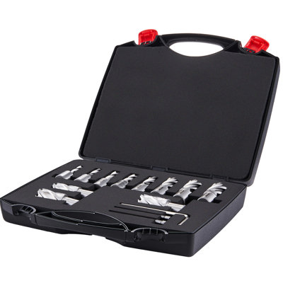 Cutter For Magnetic 13 Pcs Drill Bits 7/16" To 1 - 1/16" Cutting Diameter 1" Depth M2al Portable Case 2 Pilot Pins Wrench High Speed Steel Compatibility