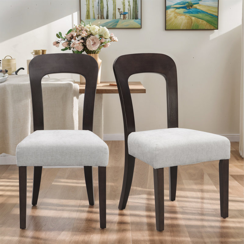 Dining Chairs Set Of 2, Upholstered Kitchen Side Chairs, Grey, Dark Brown