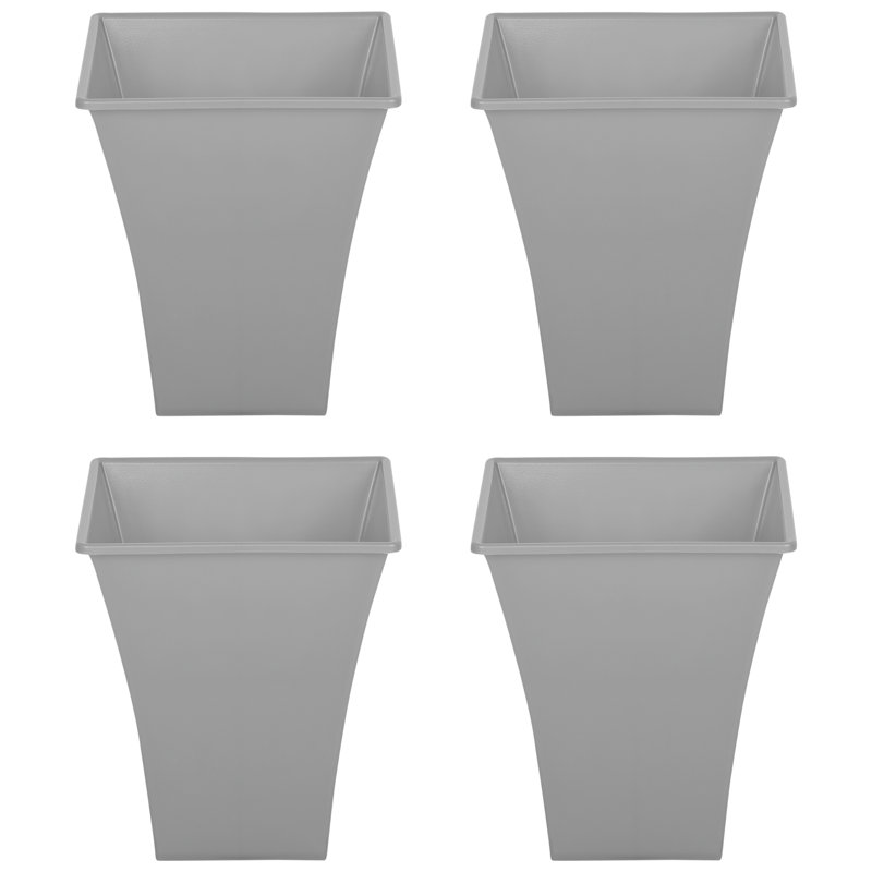  4 Piece Plastic Plant Pot Set, Grey, 31.5cm H x 28cm W x 28cm D