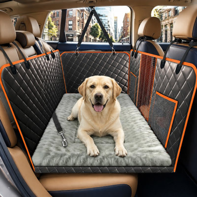 This extra-large hard-bottom rear dog hammock comes with a bed mat, holds 450LBS, and combines waterproof, anti-scratch protection with a safer layout that is easy to use and clean.