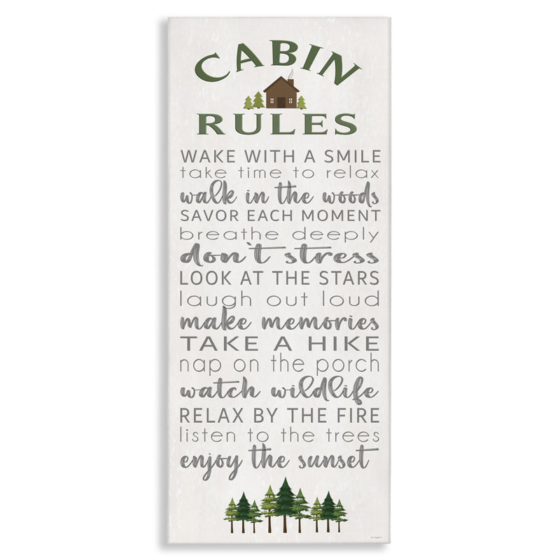 Fun Rustic Cabin Rules Canvas, design by Seven Trees Design, 30" H x 13" W