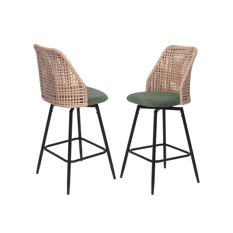 Swivel Upholstered Rattan Back Counter & Bar Stool, Green