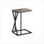 Table basse en forme de C légère et compacte pour le salon et la chambre à coucher: aspect bois taupe foncé et métal noir, base coulissante