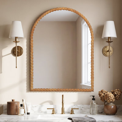 Miroir arqué avec cadre en bois d'hévéa