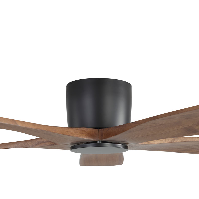 Milan 48inch 6 Solid Wood Blades Dc Motor Indoor Flush Mount Ceiling Fan With Remote, Black and Walnut, 48", Black, Brown