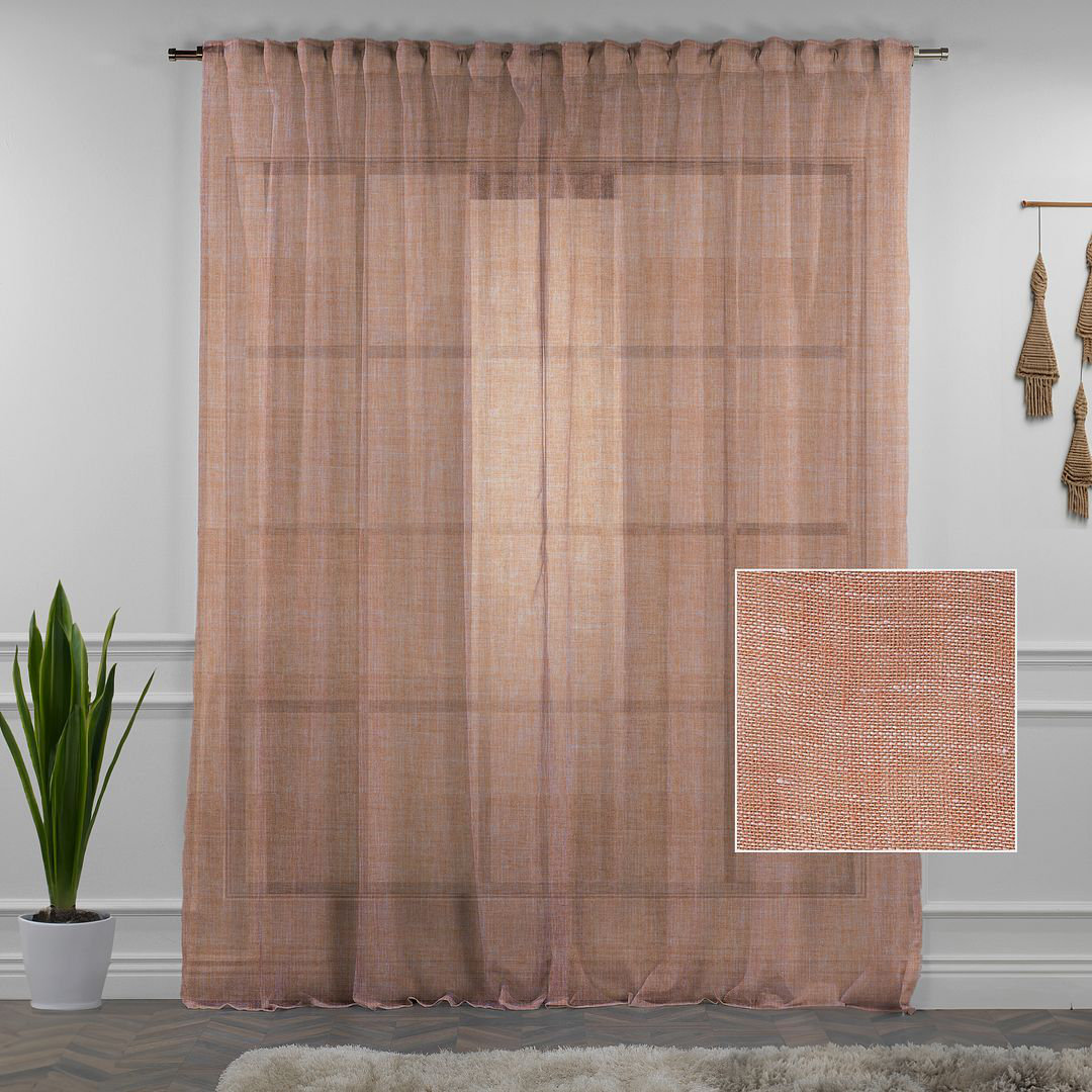 Linen Sheer Single Curtain Panel, 100" W x 108" L, Orange