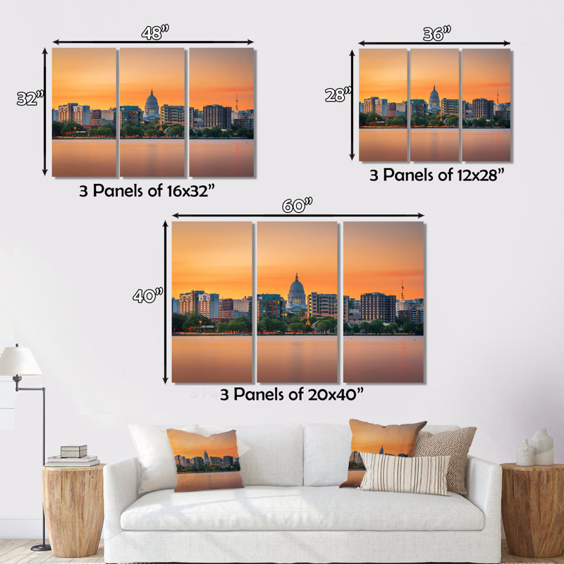 Madison Wisconsin, impression sur toile, 3 pièces, H 28 po x l 36 po x P 1 po