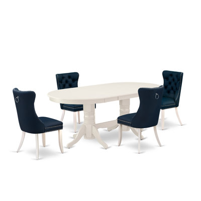 5 Piece Kitchen Table Set Contains an Oval Dining Table with Removable leaf and 4 Chairs