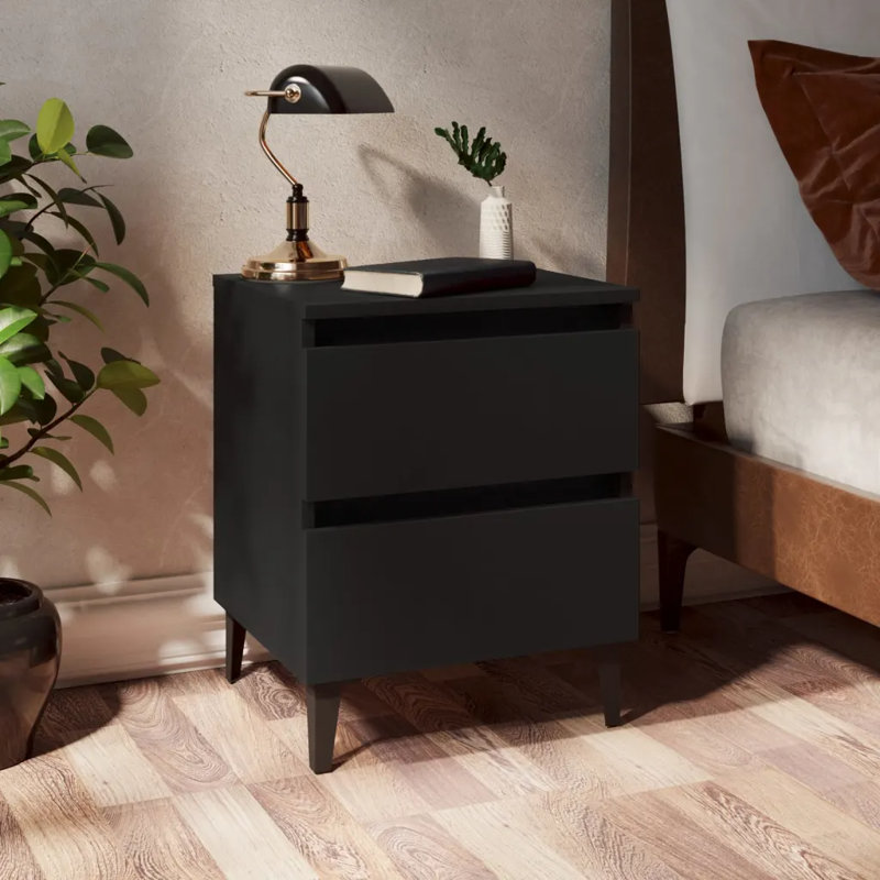 Smethwick Bed Cabinets 2 pcs 40x35x50 cm Engineered Wood, Black, 1