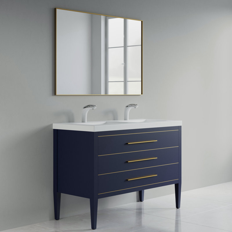 Meuble-lavabo simple 49 po avec plateau en résine Alonza, Bleu / laiton, Lit double