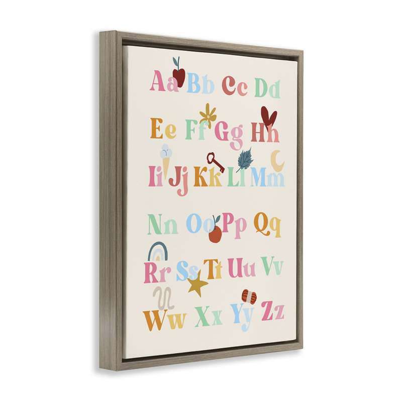 «Fun Fun Alphabet Charter» par Daphne Polselli, H 31 po x l 25 po, Cadre flottant orme Montalcino