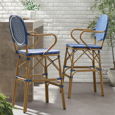Ensemble de 2 tabourets de bar d'extérieur et en aluminium 29,5 po, bleu marine, imprimé bambou
