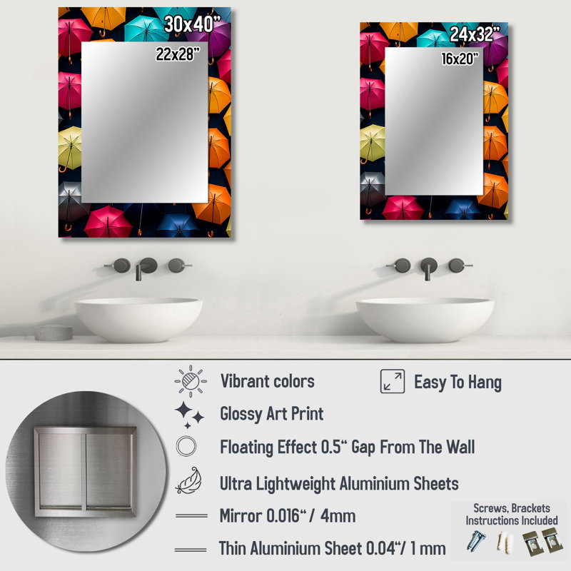 Sky Full Of Colorful Umbrellas III - Sky Large Wall Mirror, Traditional Decorative Mirror, Printed Metal Art, 40" x 30"