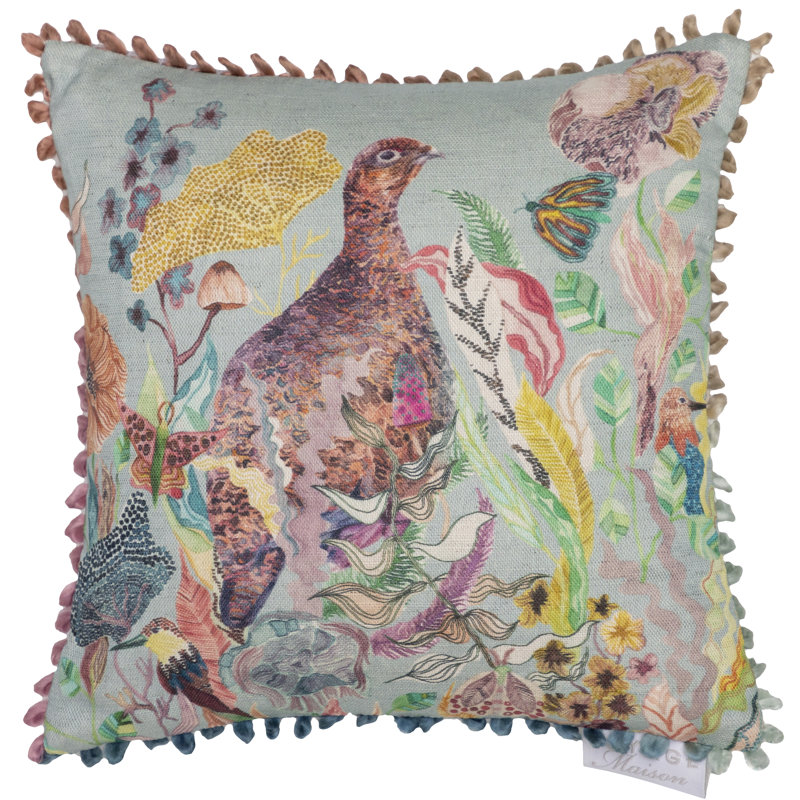 Lady Grouse Lady Grouse Animal Loop Edge Cushion Feathers Animal Print Square Scatter Cushion Cushion With Filling, Blue