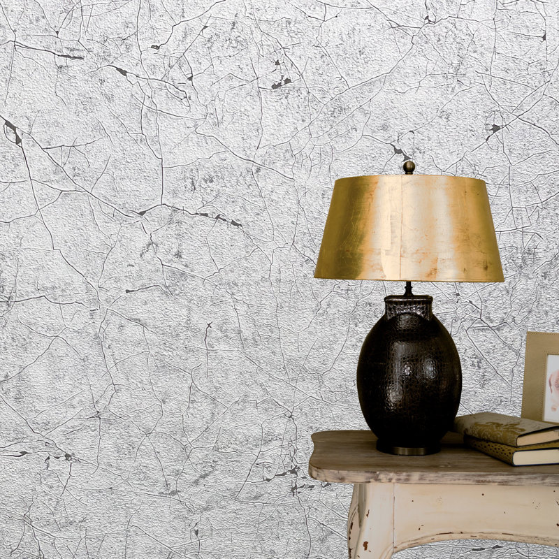 Textures Collection Crackle Texture Matte Finish Wallpaper Roll, Light Gray