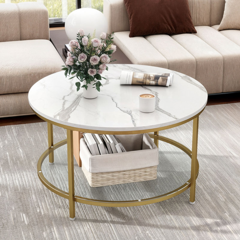 Table basse ronde avec rangement Rotherham, Or