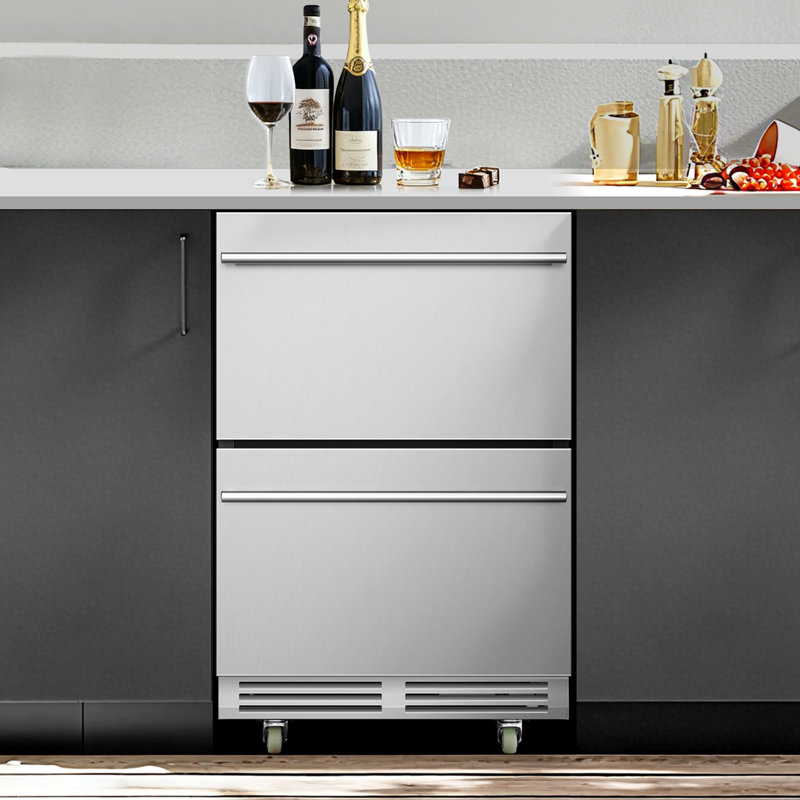 24" Outdoor Drawer Refrigerator, 2 Drawers, Silver Stainless Steel, Weather-Resistant Design, Silver